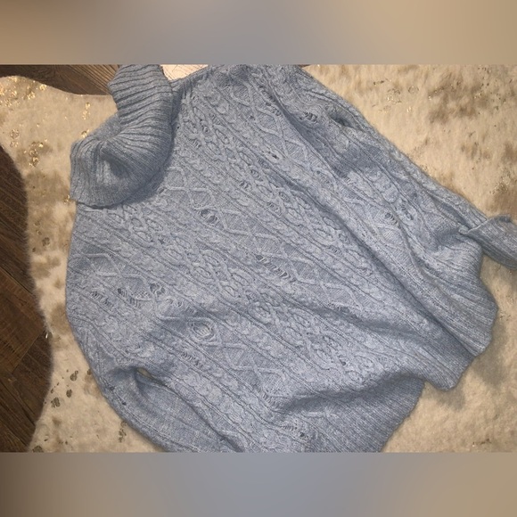 Free People Sweater Complex Cable Turtleneck blue boho $138 knit spring classic - Picture 6 of 8